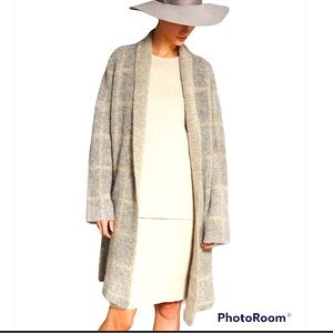 NWOT Eileen Fisher Italian Yarn Windowpane Shawl Collar Cardigan Moon Size M